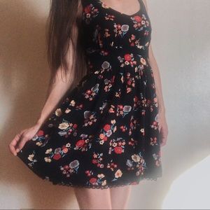 Black Floral A-Line Dress